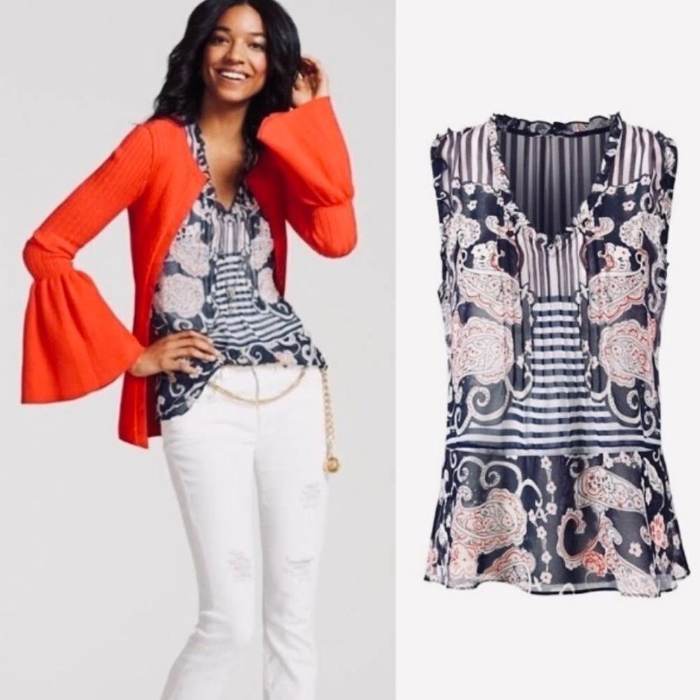 CAbi Paisley Floral Peplum Blouse